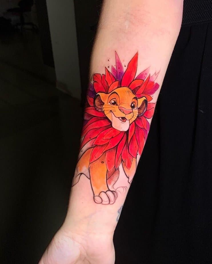 Löwen-Tattoo-Ideen mit einem Hauch von Farbe