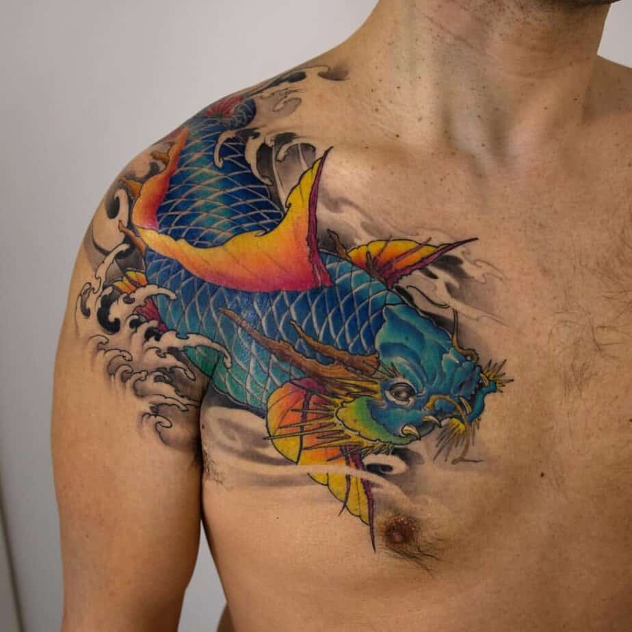 Blauer Drache Koi Tattoo