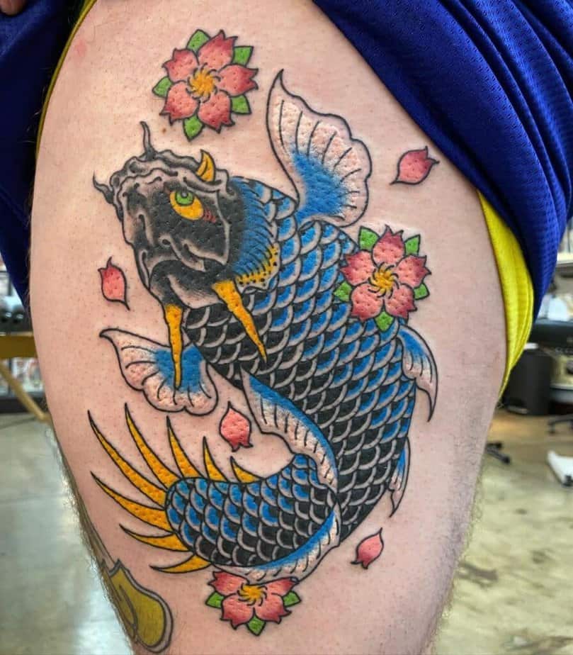 Blauer Drache Koi Tattoo