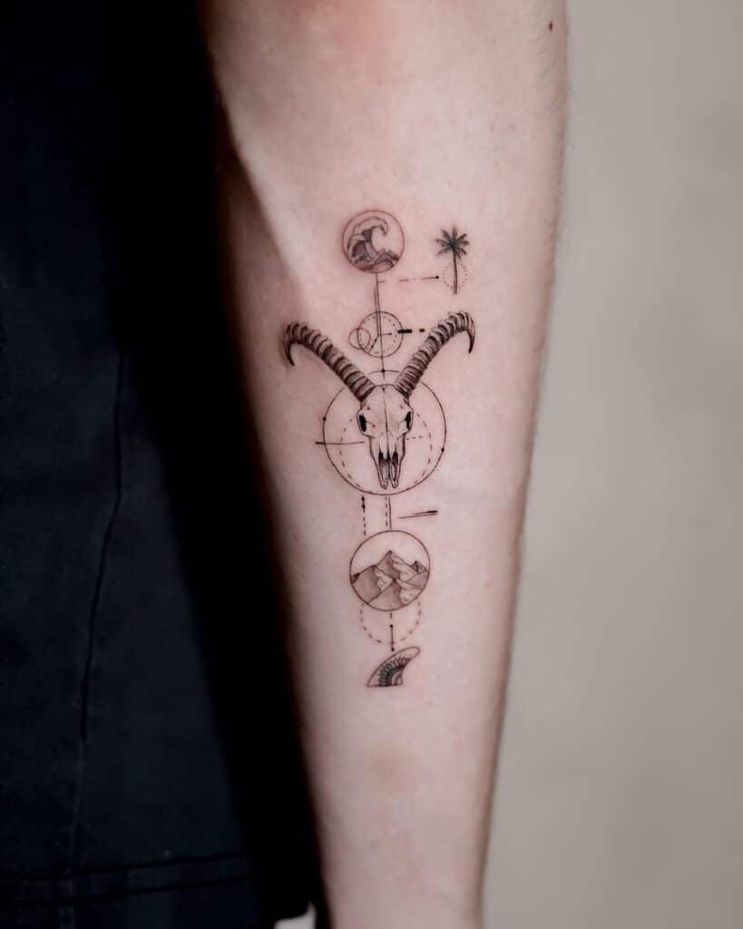 9. Ein geometrisches Steinbock-Tattoo auf dem Unterarm