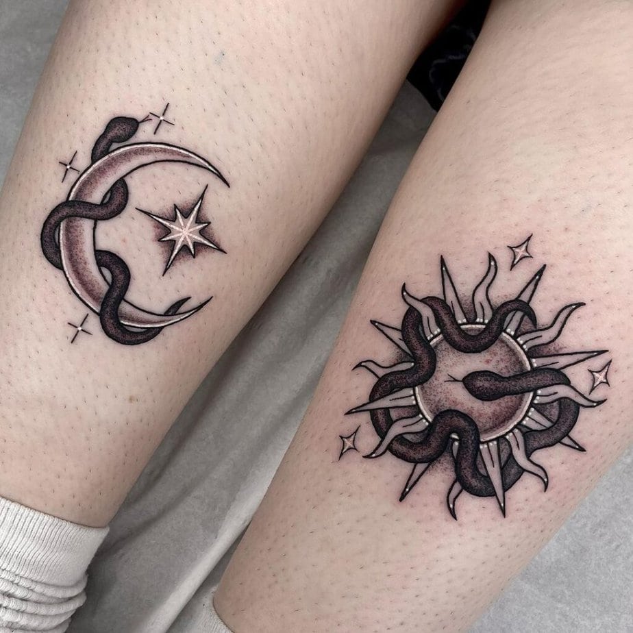 10. Detaillierte Sonne und Mond Tattoos 