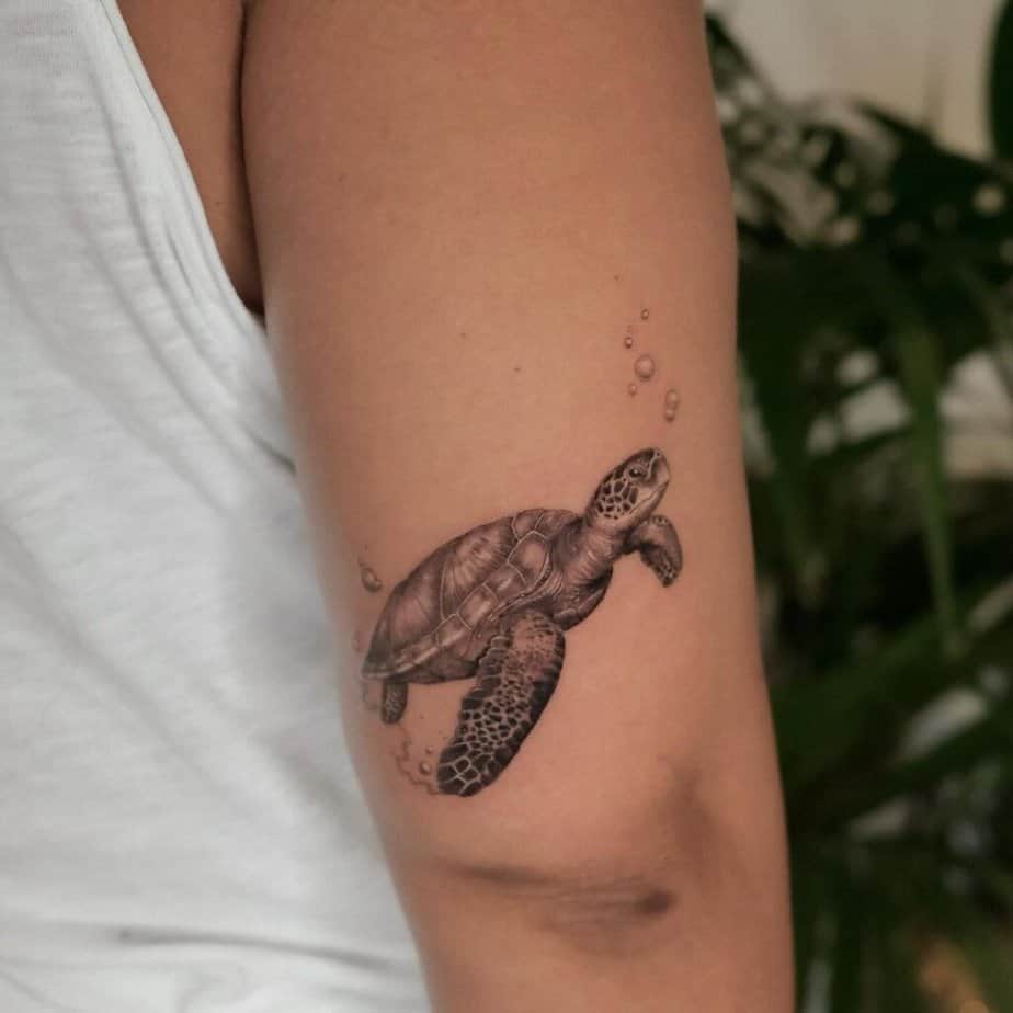 19. Eine Schildkröten-Tätowierung auf der Rückseite des Arms