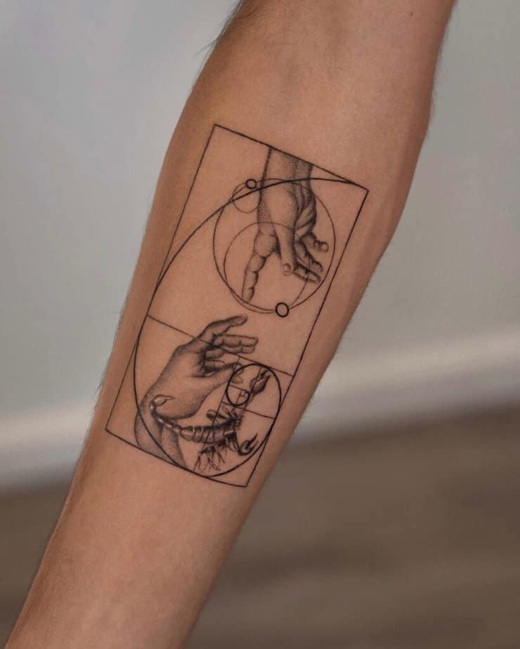 17. Ein Fibonacci-Tattoo mit einem Skorpion und der Erschaffung von Adam