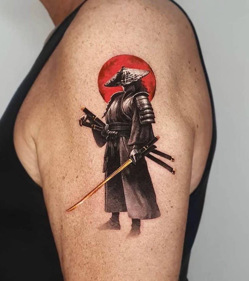 Samurai-Tattoo mit roter Tinte