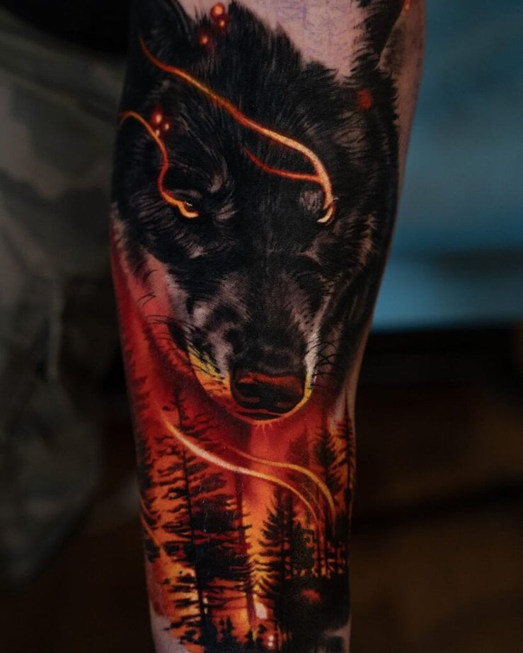 Bunte Wolf Tattoos für Männer