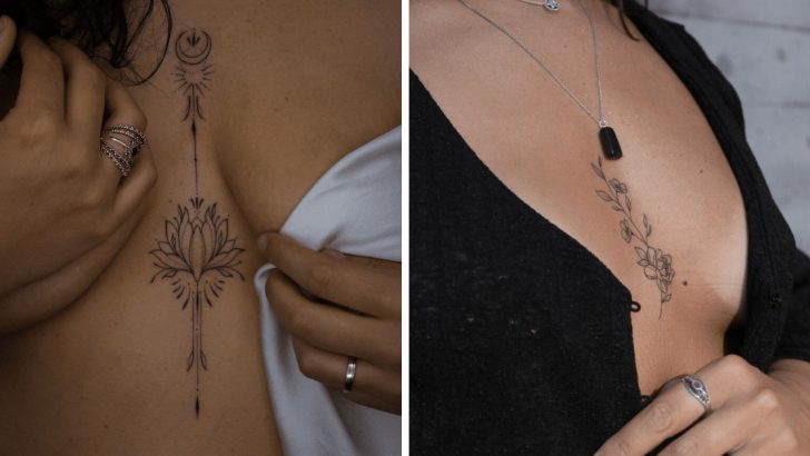 24 Feurige Mittelbrust-Tattoos für Frauen, die man sofort ausprobieren sollte