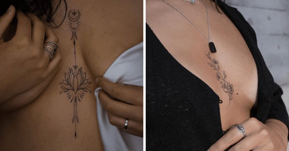 24 Feurige Mittelbrust-Tattoos für Frauen, die man sofort ausprobieren sollte