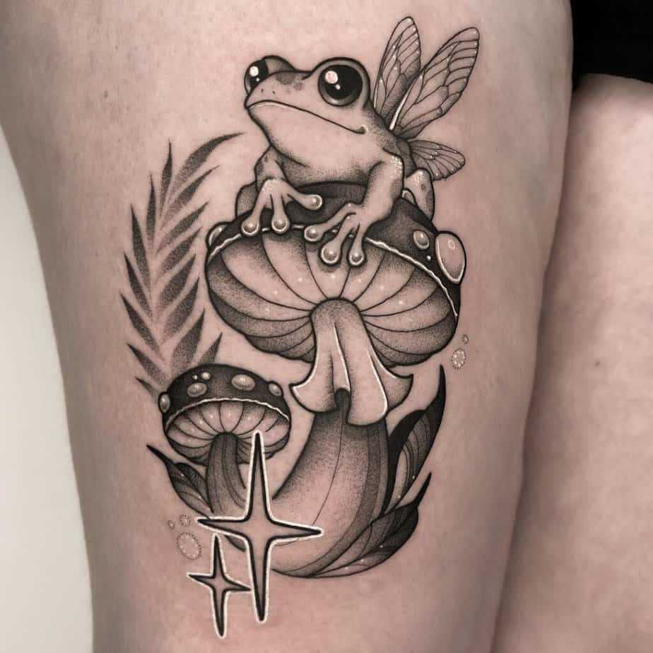 Schwarz und grau Frosch Tattoo