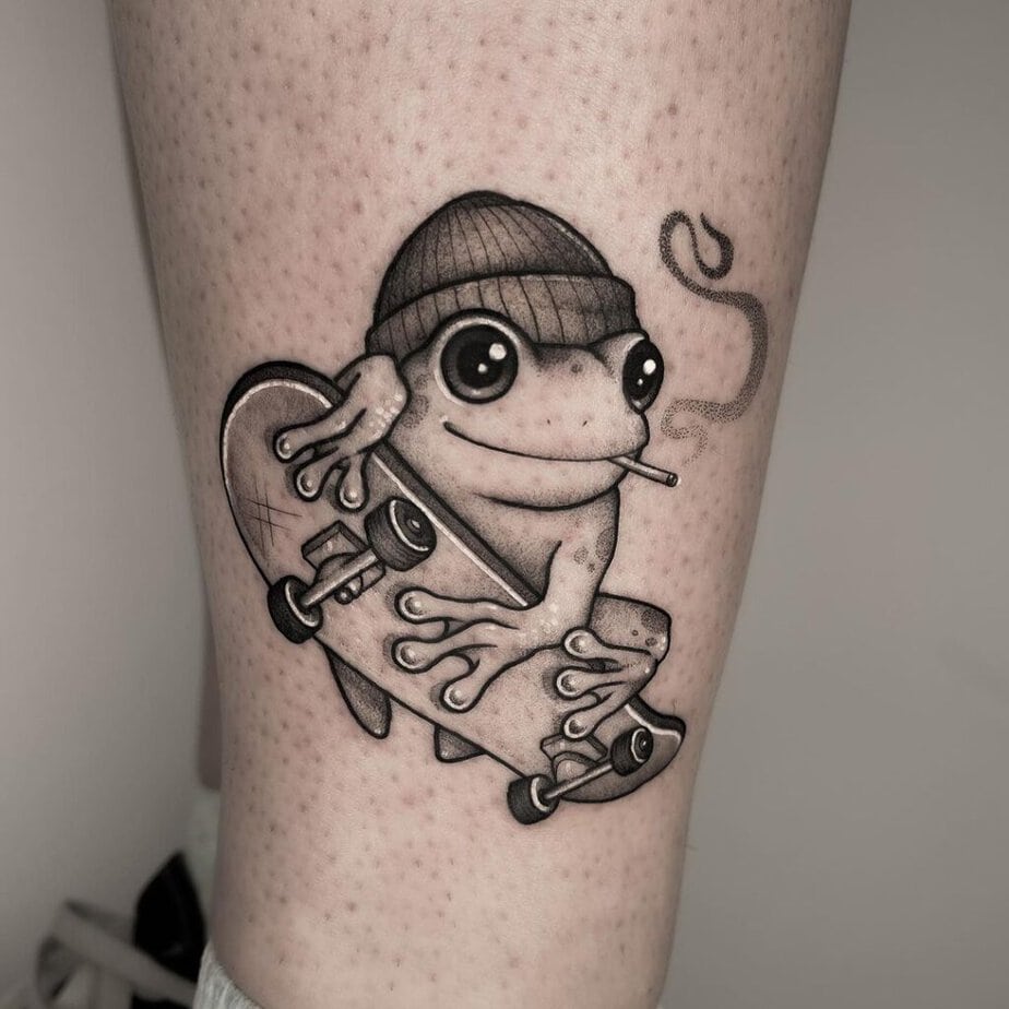 Schwarz und grau Frosch Tattoo