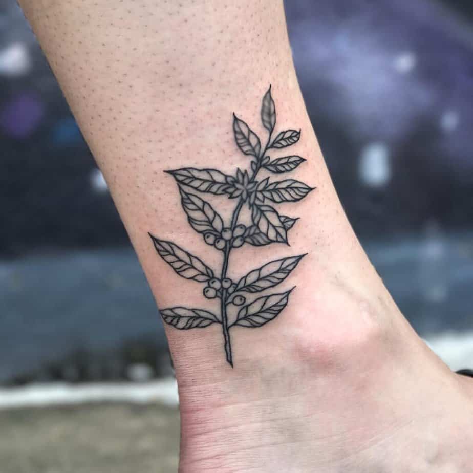 Kaffeepflanzen-Tattoo für jede Ästhetik an den Beinen