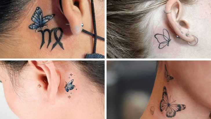 24 Kreative und coole Schmetterling Tattoo hinter dem Ohr Ideen