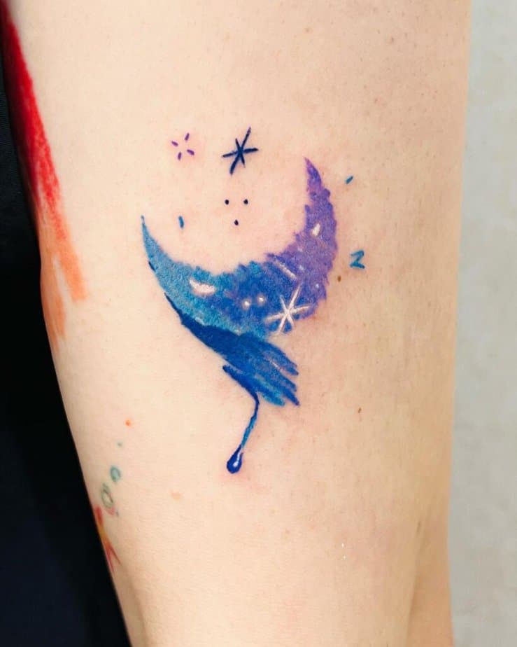 Aquarell Mond und Sterne Tattoos