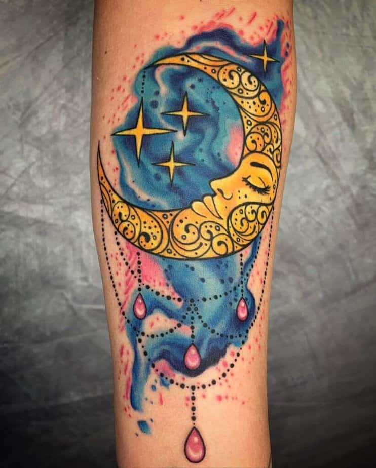 Maximalistische Mond und Sterne Tattoos