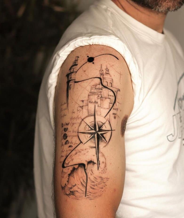 Geometrische Kompass Tattoo Ideen