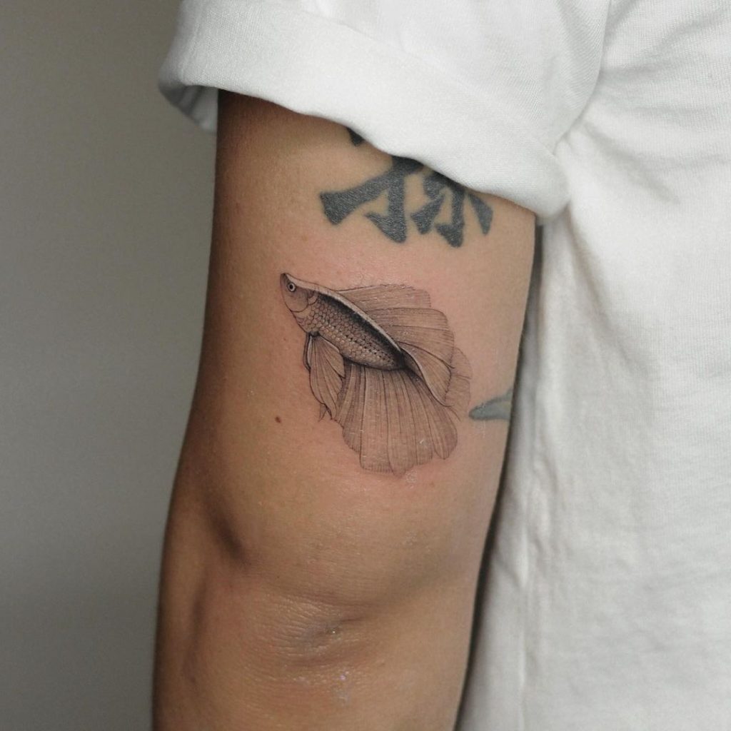 Ein Betta-Fisch-Tattoo auf der Rückseite des Arms