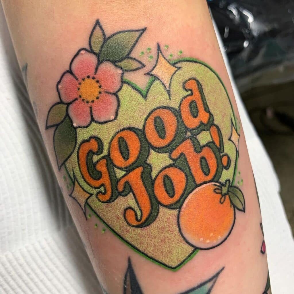 Ein "Gute Arbeit"-Tattoo