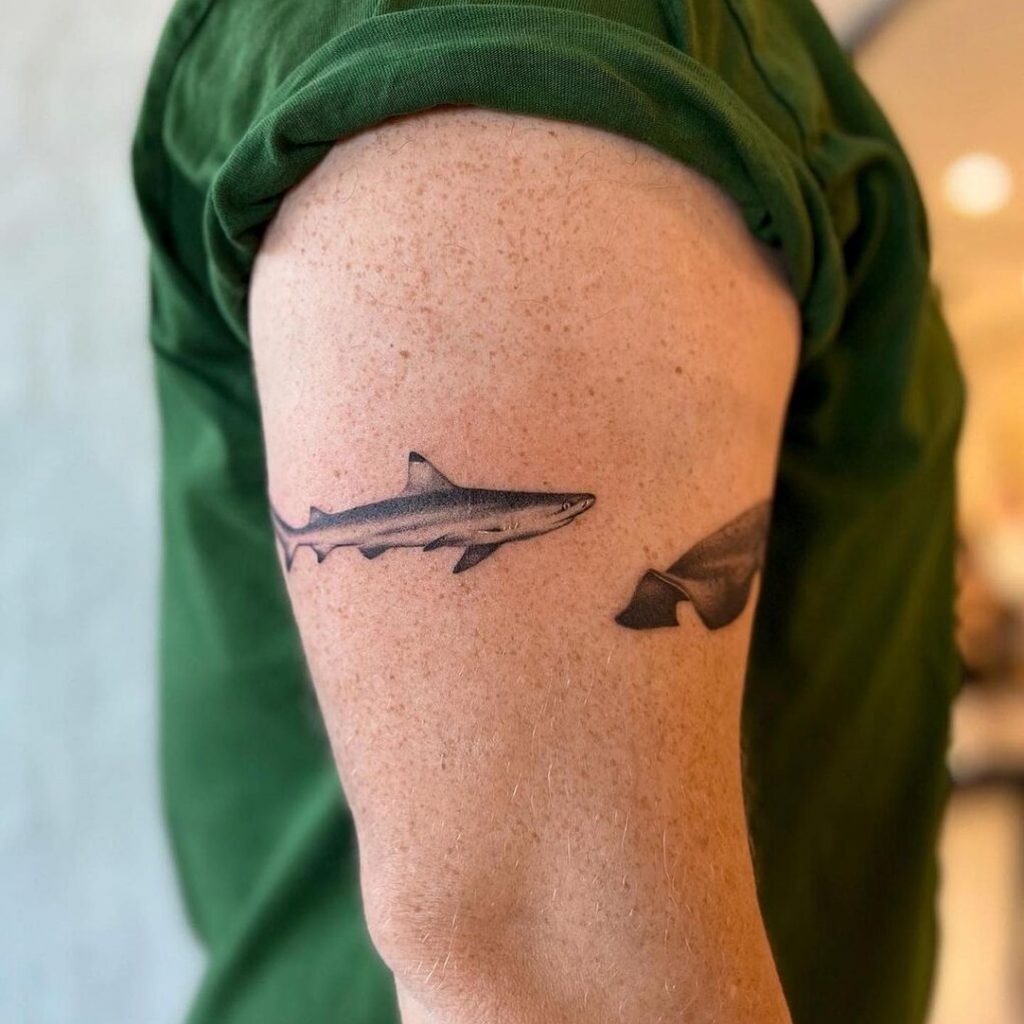 Ein Schwarzspitzen-Riffhai-Tattoo
