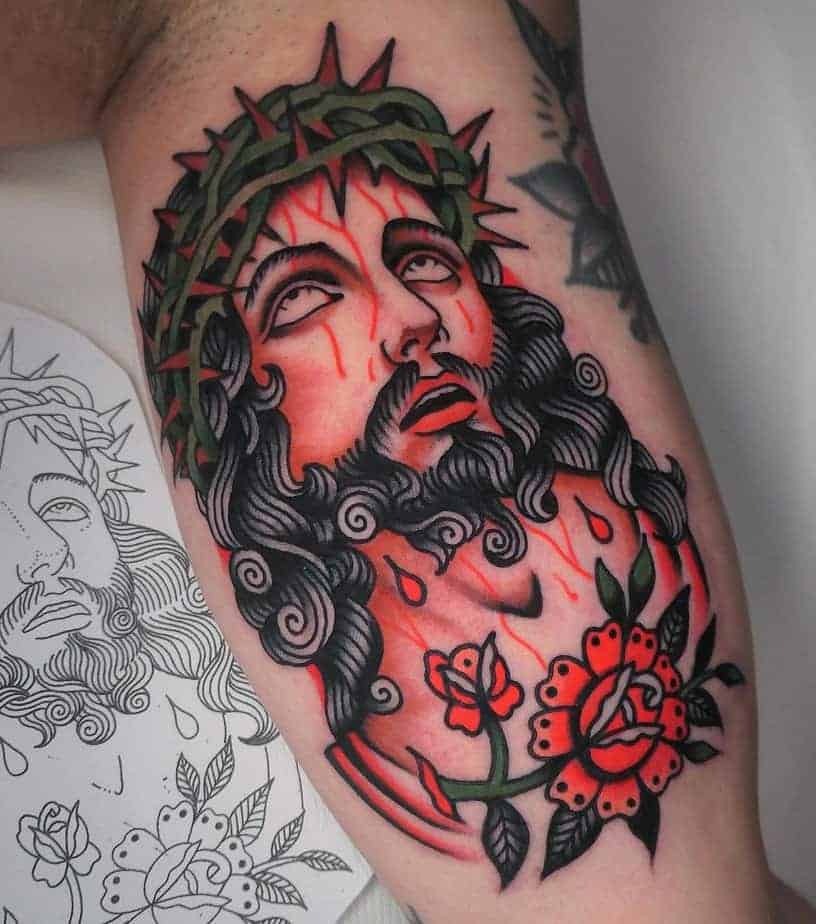 18. Traditionelles fettes Jesus-Tattoo