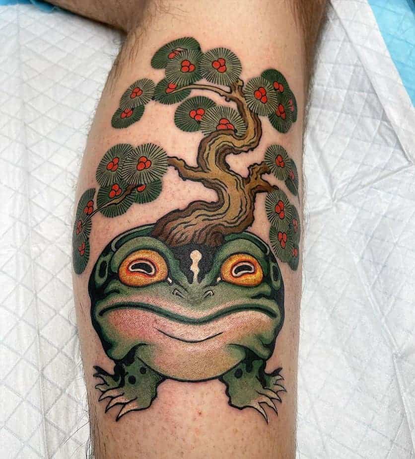 11. Frosch und Bonsaibaum Tattoo