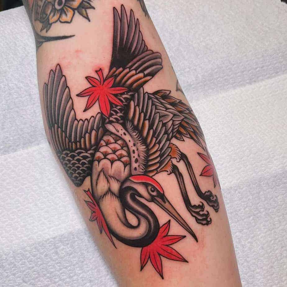 14. Traditionelles Kranich-Tattoo