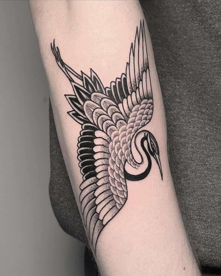 2. Schwarz-graues Kranich-Tattoo