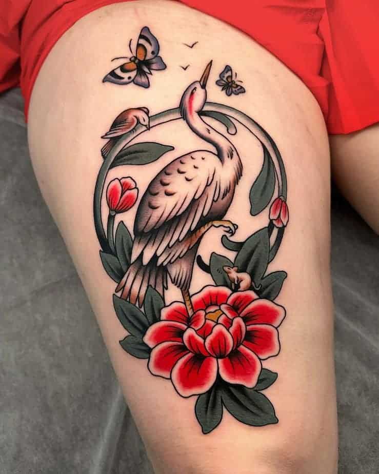 5. Florales Kranich-Tattoo