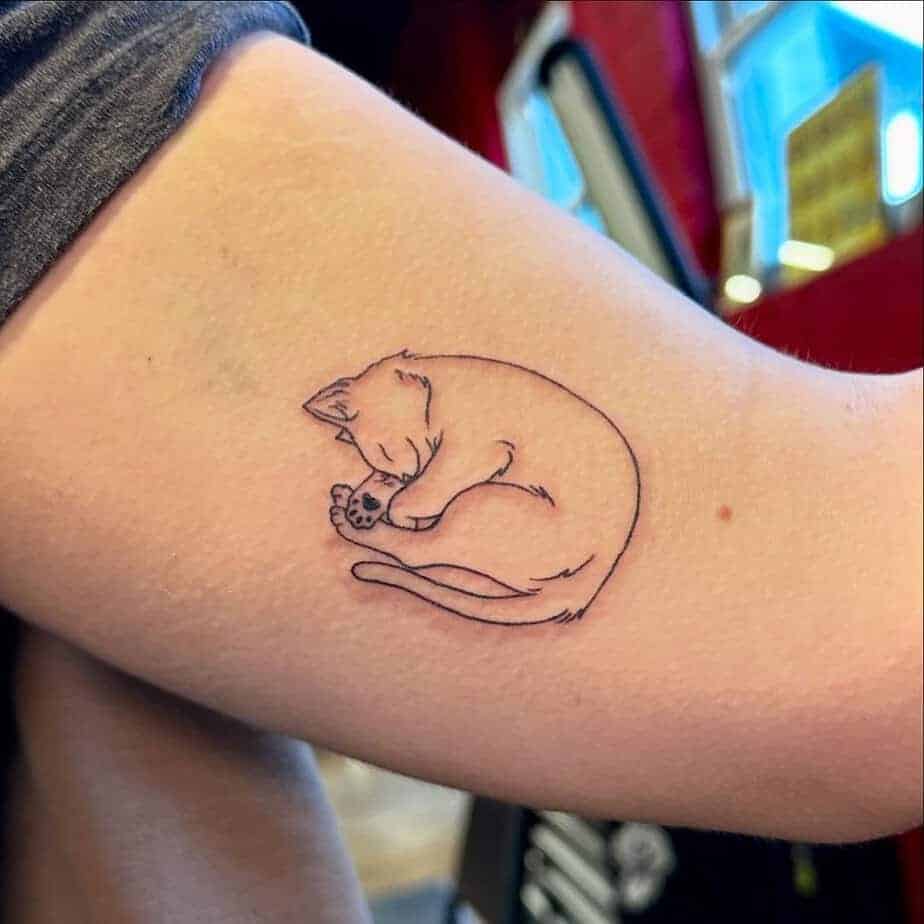 13. Schlafende Katze als Umriss-Tattoo