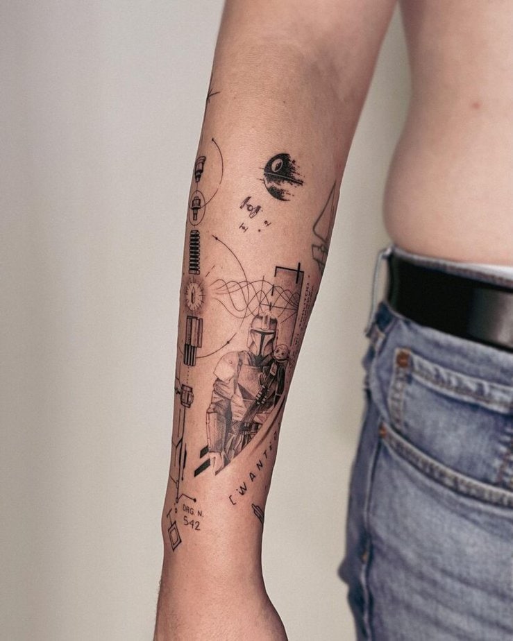 1. Ein geometrisches Star Wars-Tattoo auf dem Unterarm