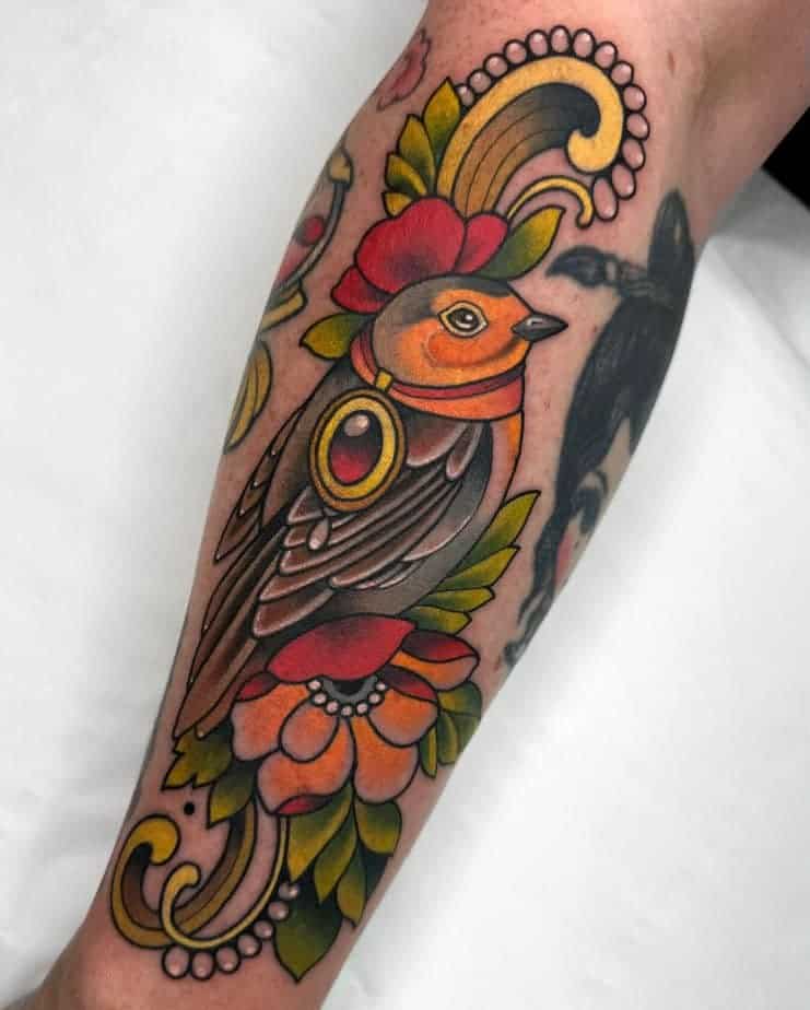 15. Neo-traditionelles Rotkehlchen-Tattoo