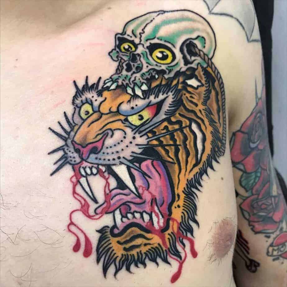 11. Tiger und Totenkopf Tattoo