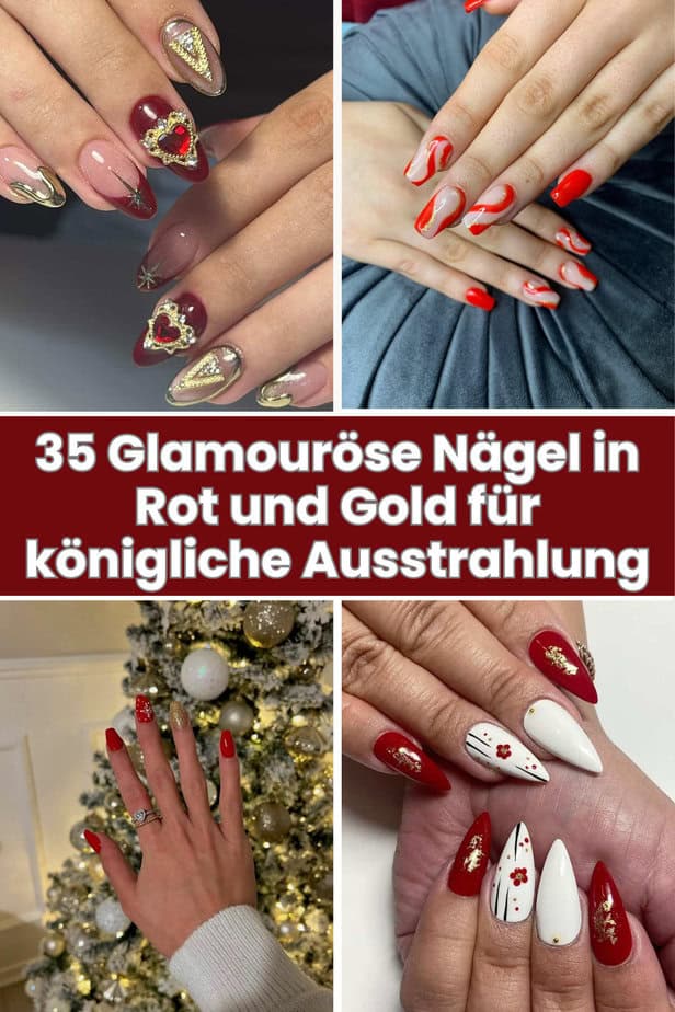 35 Glamouröse Nägel in Rot und Gold für königliche Ausstrahlung